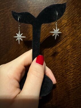 Sterling Silver Starburst Drop Earrings - Silver
